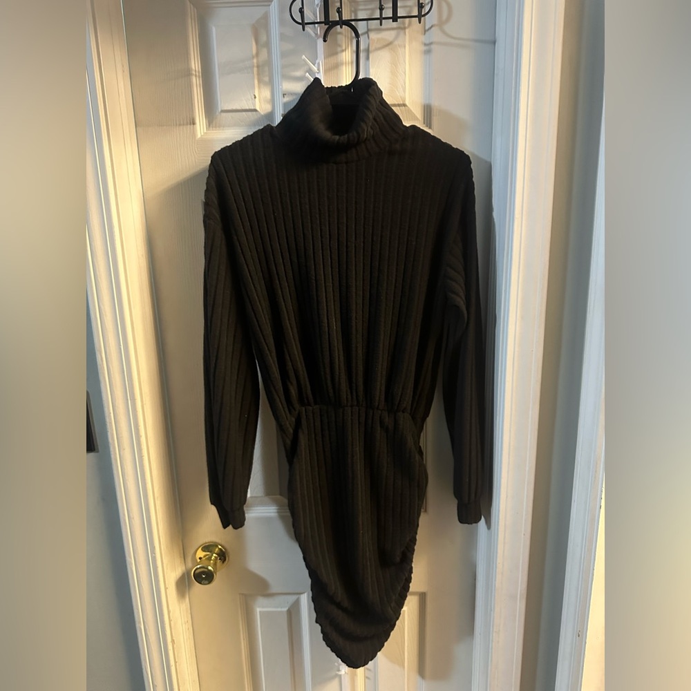 Elegant Black Turtleneck Sweater Dress